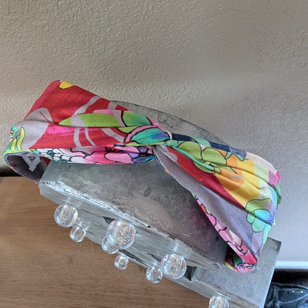 Johnny Was Multicolor Floral Twist Headband - Pink Red Yellow Green
